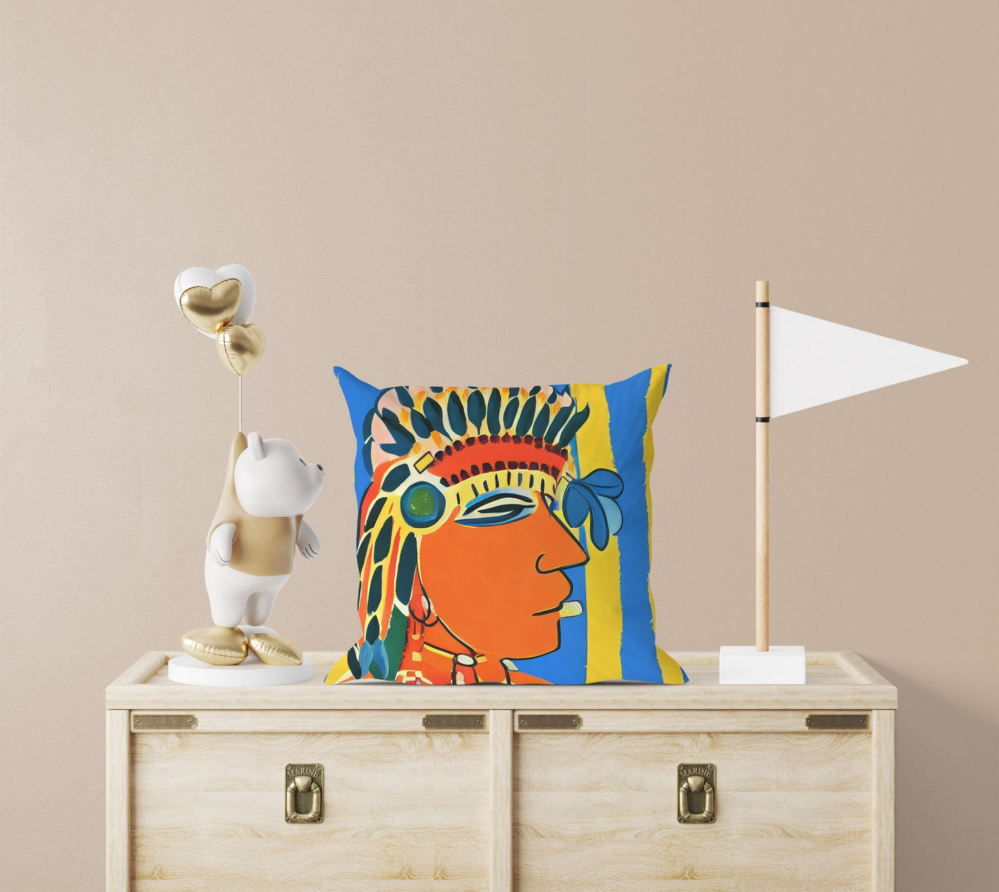 Indian Chief Pillow Case, Abstract Throw Pillow, Soft Pillow Cases, Colorful Pillow Case, Beautiful Pillow, 20X20 Pillow Cover