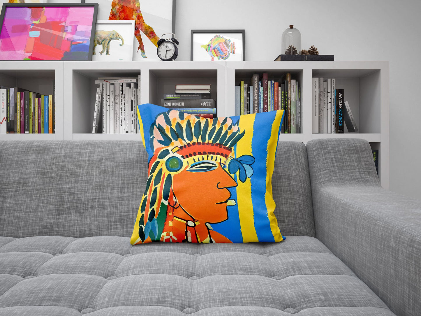 Indian Chief Pillow Case, Abstract Throw Pillow, Soft Pillow Cases, Colorful Pillow Case, Beautiful Pillow, 20X20 Pillow Cover
