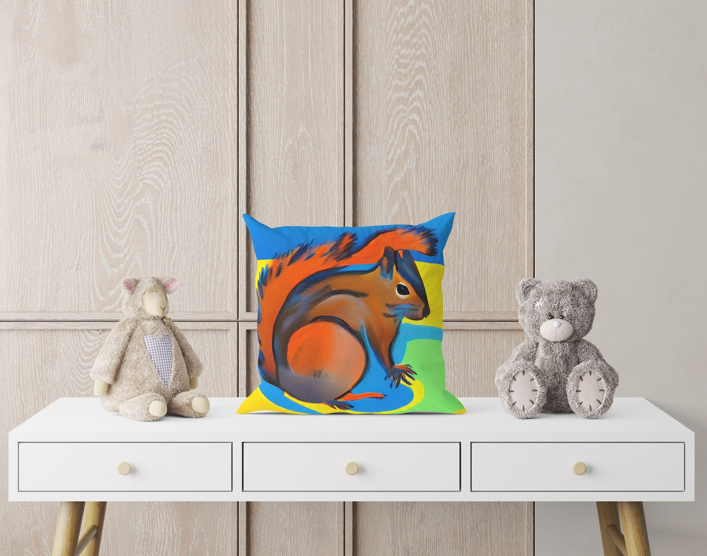 Squirrel Toss Pillow, Abstract Throw Pillow Cover, Artist Pillow, Colorful Pillow Case, Modern Pillow, Christmas Pillow, Pillow Cases Kids