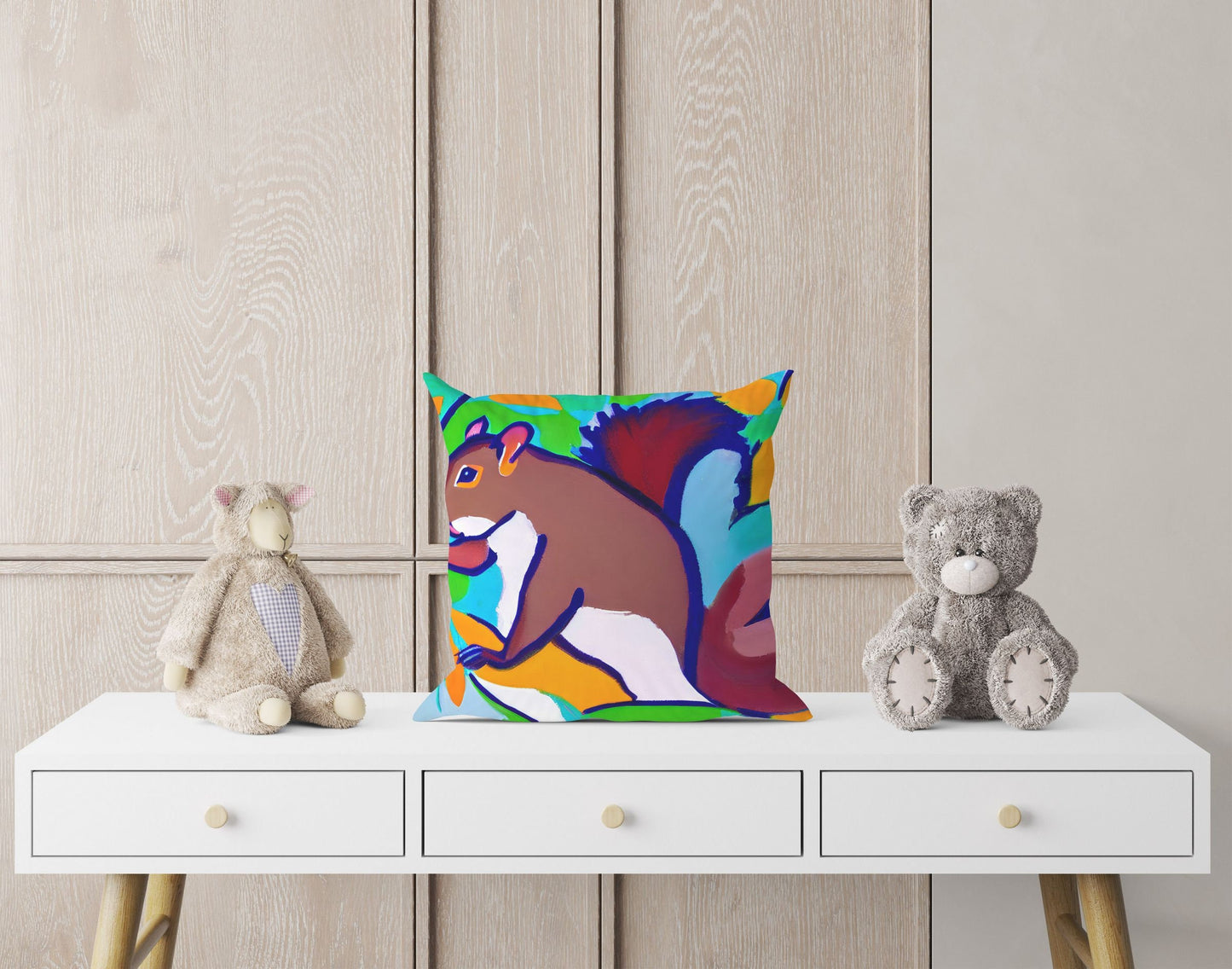 Squirrel Decorative Pillow, Abstract Pillow, Art Pillow, Colorful Pillow Case, Modern Pillow, 20X20 Pillow Cover, Housewarming Gift