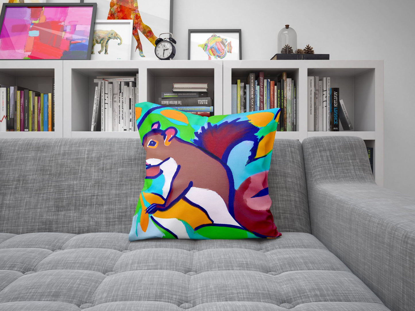 Squirrel Decorative Pillow, Abstract Pillow, Art Pillow, Colorful Pillow Case, Modern Pillow, 20X20 Pillow Cover, Housewarming Gift