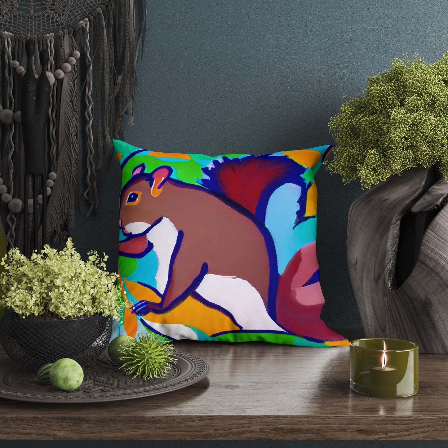 Squirrel Decorative Pillow, Abstract Pillow, Art Pillow, Colorful Pillow Case, Modern Pillow, 20X20 Pillow Cover, Housewarming Gift