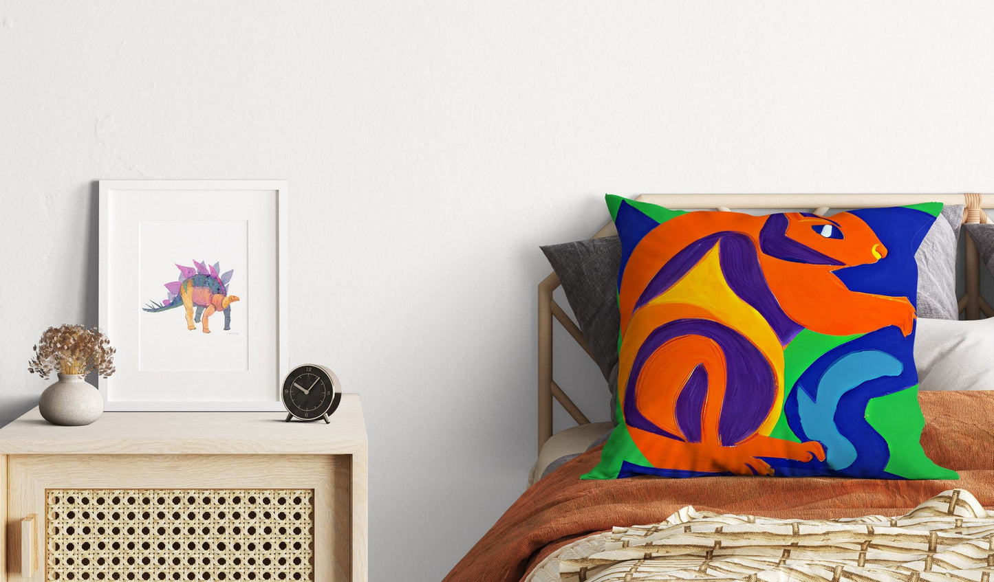 Squirrel, Decorative Pillow, Abstract Throw Pillow Cover, Artist Pillow, Colorful Pillow Case, Beautiful Pillow, Large Pillow Cases