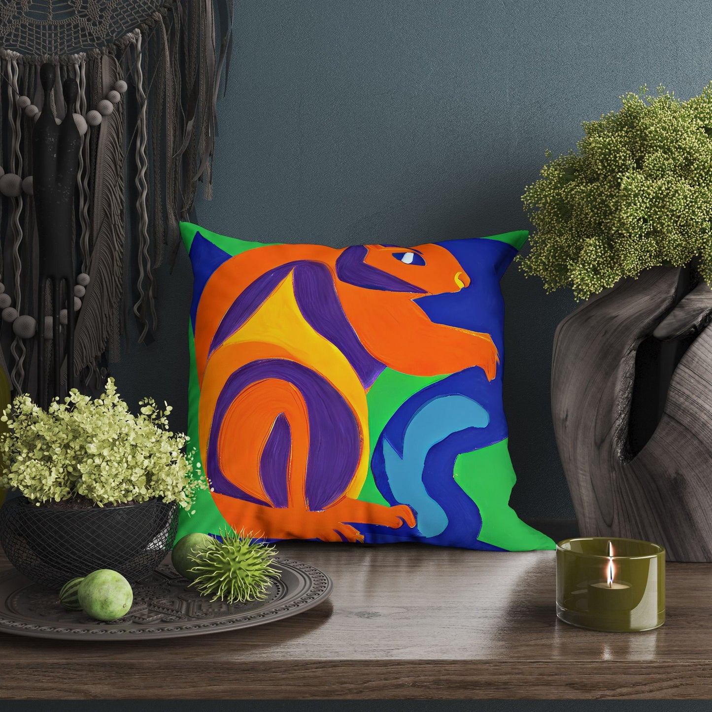 Squirrel, Decorative Pillow, Abstract Throw Pillow Cover, Artist Pillow, Colorful Pillow Case, Beautiful Pillow, Large Pillow Cases