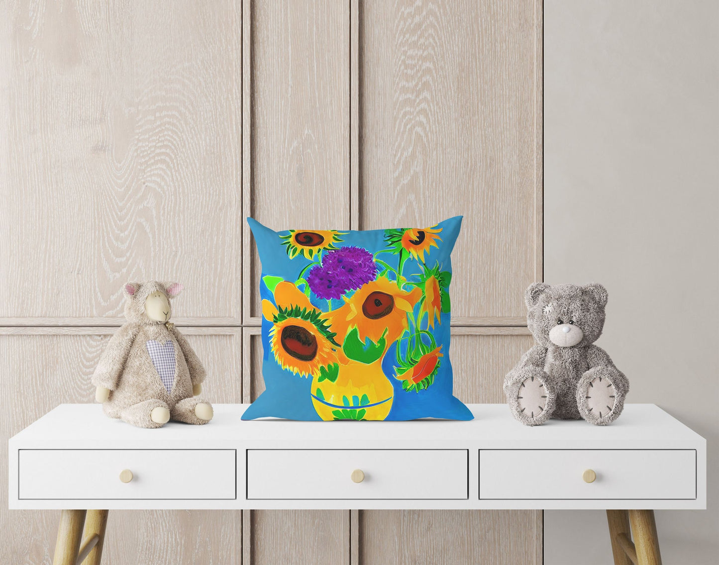 Sunflowers Decorative Pillow, Abstract Floral Pillow Covers, Artist Pillow, Colorful Pillow Case, Contemporary Pillow, 20X20 Pillow Cover