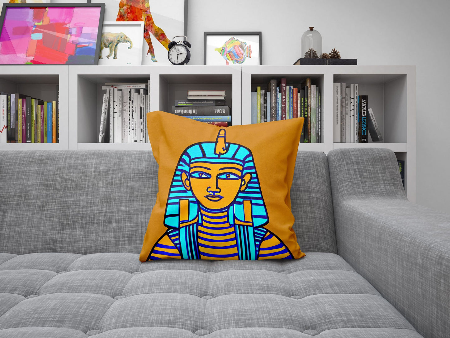Pharaoh Of Ancient Egypt, Throw Pillow Cover, Abstract Pillow Case, Artist Pillow, Colorful Pillow Case, Modern Pillow, Large Pillow Cases