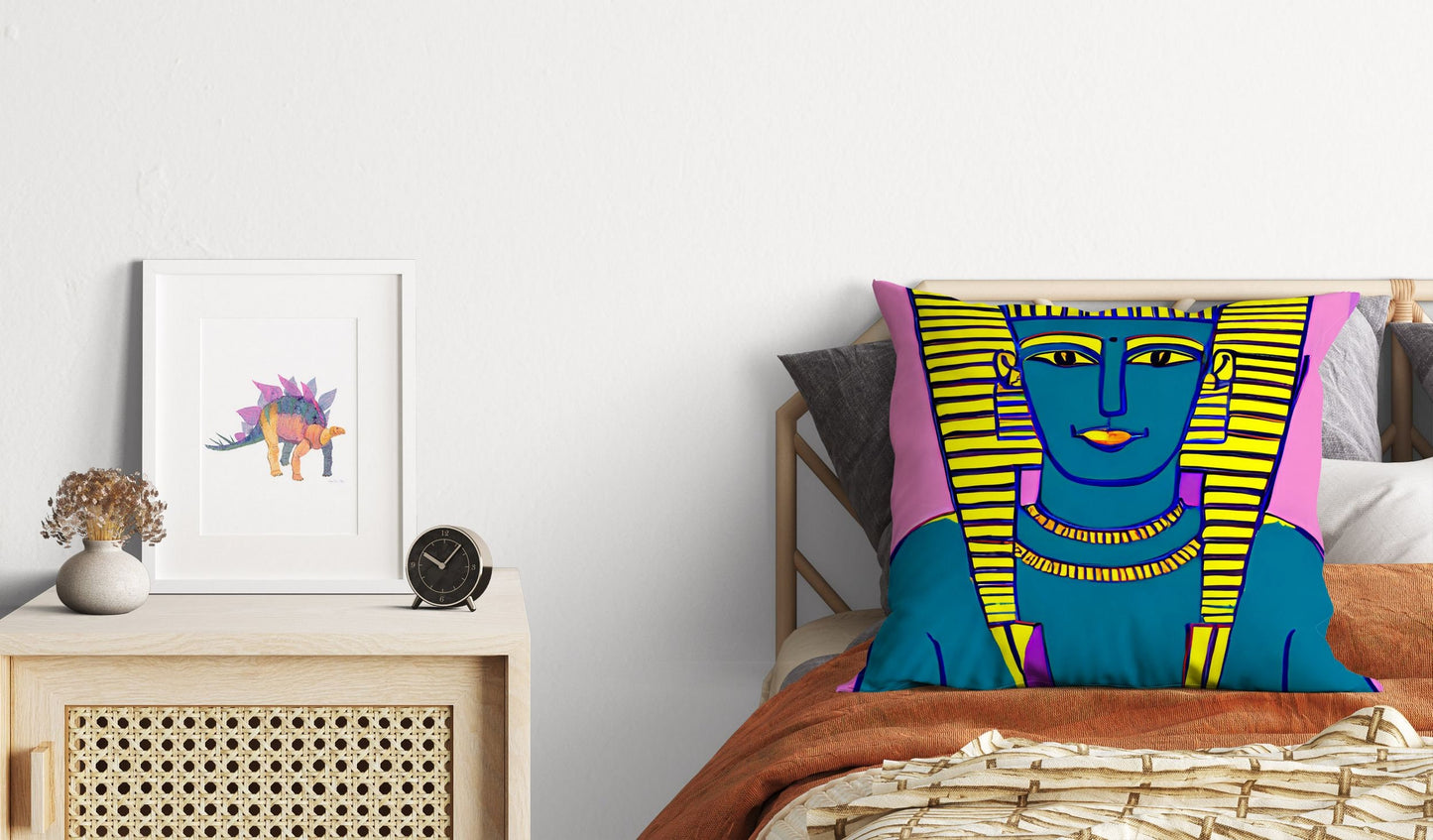 Pharaoh Of Ancient Egypt, Throw Pillow Cover, Abstract Art Pillow, Designer Pillow, Colorful Pillow Case, Watercolor Pillow Cases