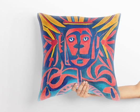 Mayan Chiefs, Decorative Pillow, Abstract Throw Pillow Cover, Artist Pillow, Colorful Pillow Case, Beautiful Pillow, 20X20 Pillow Cover