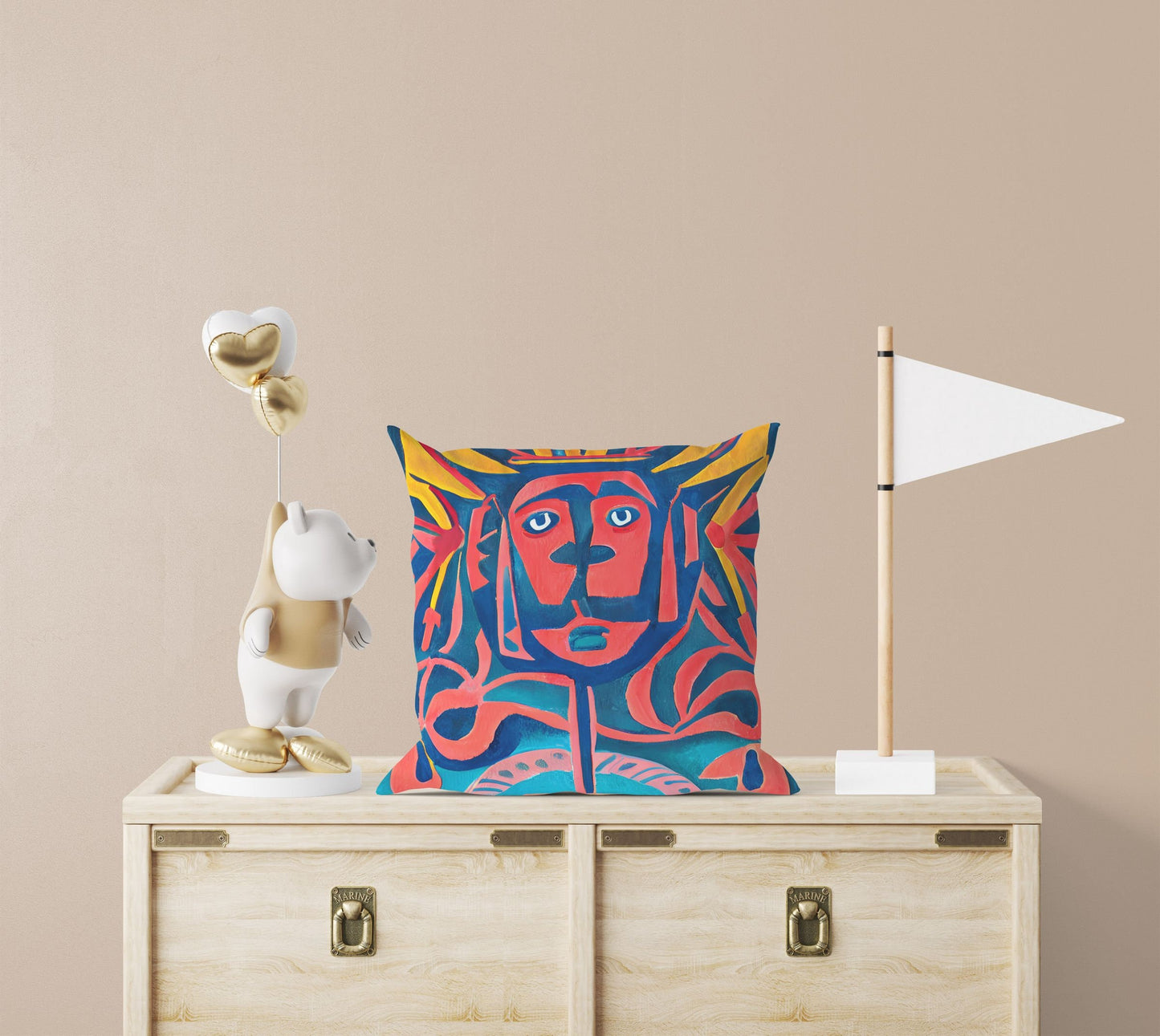 Mayan Chiefs, Decorative Pillow, Abstract Throw Pillow Cover, Artist Pillow, Colorful Pillow Case, Beautiful Pillow, 20X20 Pillow Cover