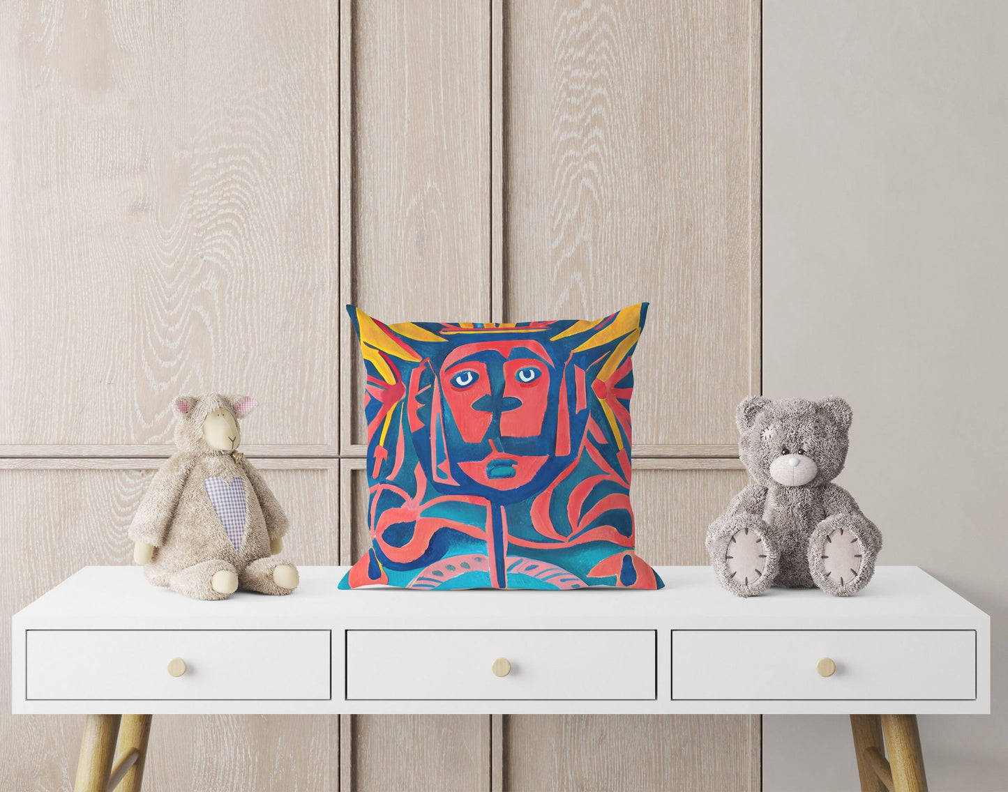 Mayan Chiefs, Decorative Pillow, Abstract Throw Pillow Cover, Artist Pillow, Colorful Pillow Case, Beautiful Pillow, 20X20 Pillow Cover