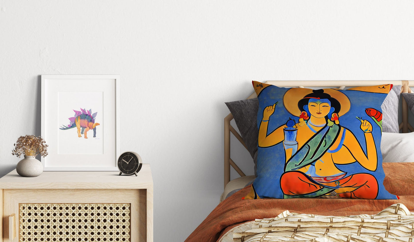 Buddhist Bodhisattva, Throw Pillow, Abstract Art Pillow, Designer Pillow, Colorful Pillow Case, Modern Pillow, 18 X 18 Pillow Covers