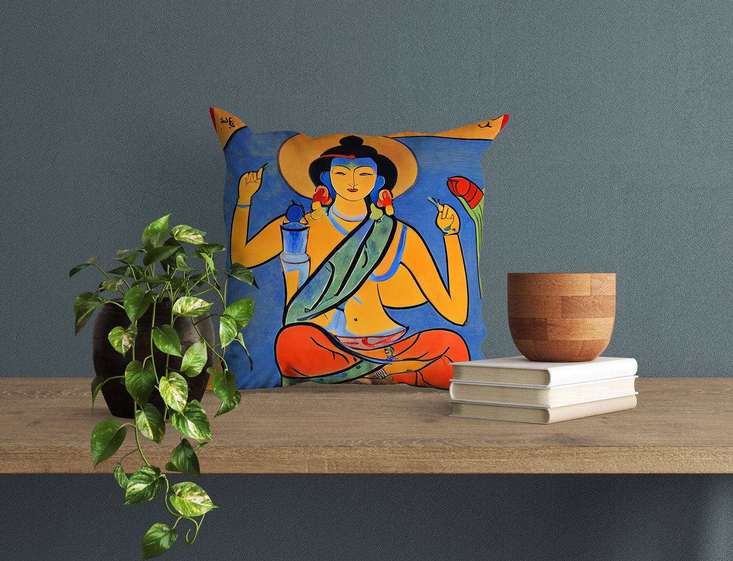 Buddhist Bodhisattva, Throw Pillow, Abstract Art Pillow, Designer Pillow, Colorful Pillow Case, Modern Pillow, 18 X 18 Pillow Covers