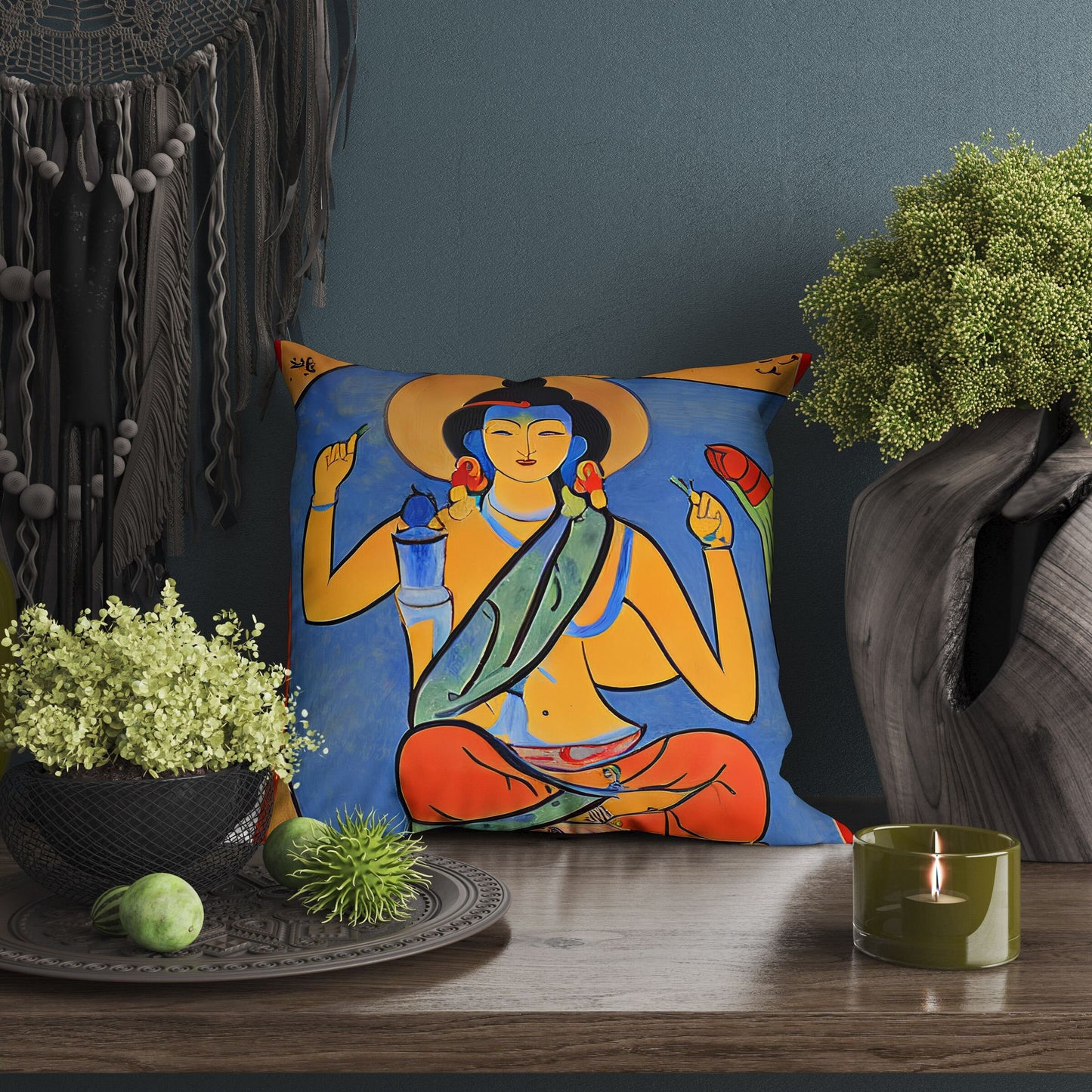 Buddhist Bodhisattva, Throw Pillow, Abstract Art Pillow, Designer Pillow, Colorful Pillow Case, Modern Pillow, 18 X 18 Pillow Covers