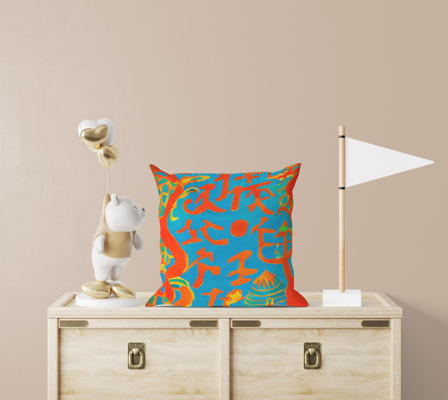 Symbols Of Ancient Chinese Culture, Throw Pillow Cover, Cat Pillow, Art Pillow, Colorful Pillow Case, Contemporary Pillow, Square Pillow
