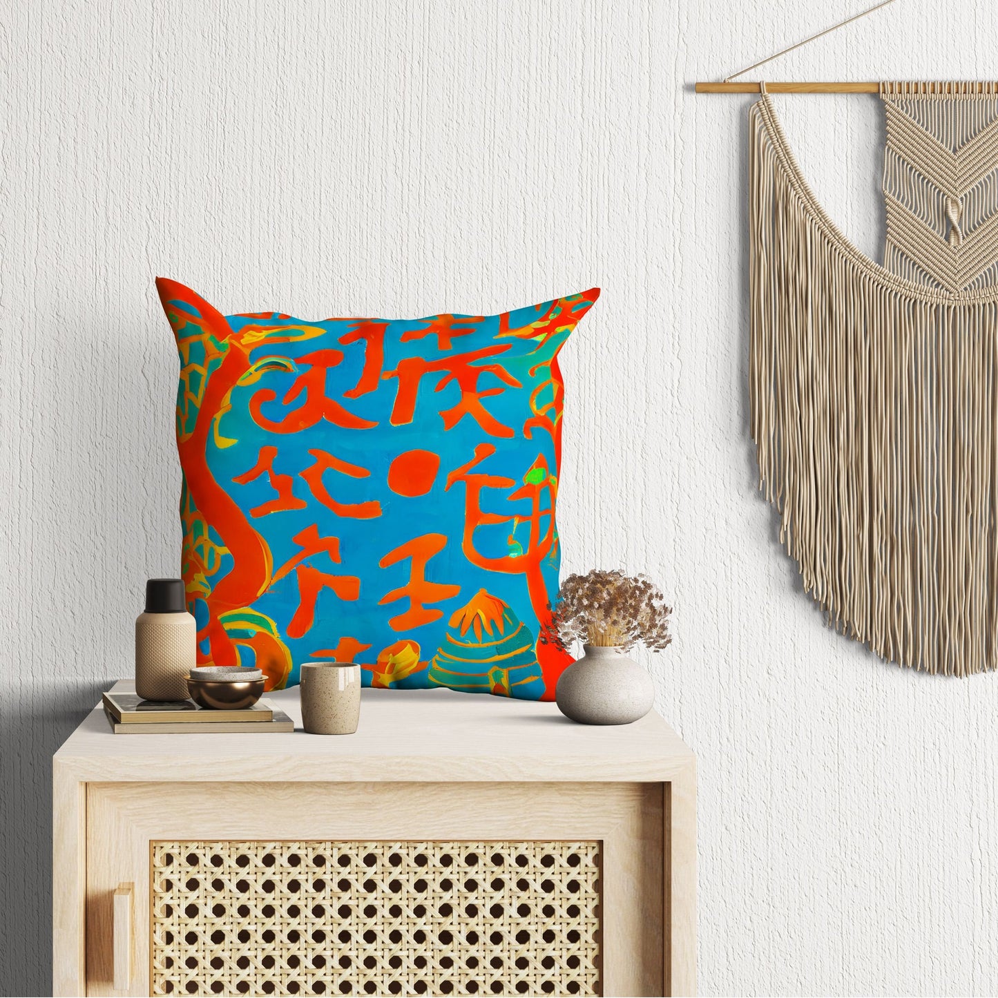 Symbols Of Ancient Chinese Culture, Throw Pillow Cover, Cat Pillow, Art Pillow, Colorful Pillow Case, Contemporary Pillow, Square Pillow