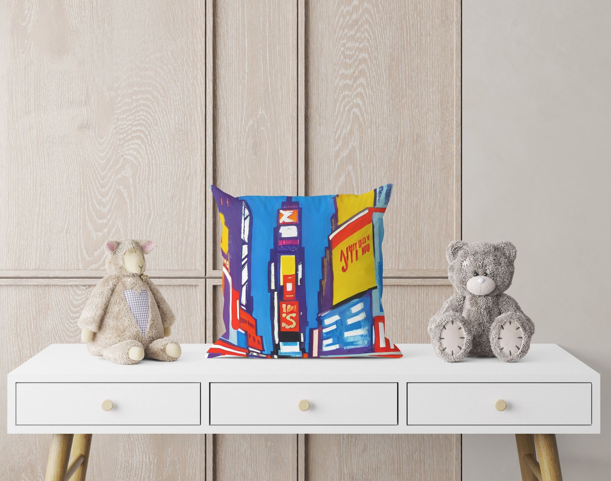 New York Times Square At Night, Pillow Case, Abstract Pillow Case, Art Pillow, Colorful Pillow Case, Modern Pillow, Square Pillow
