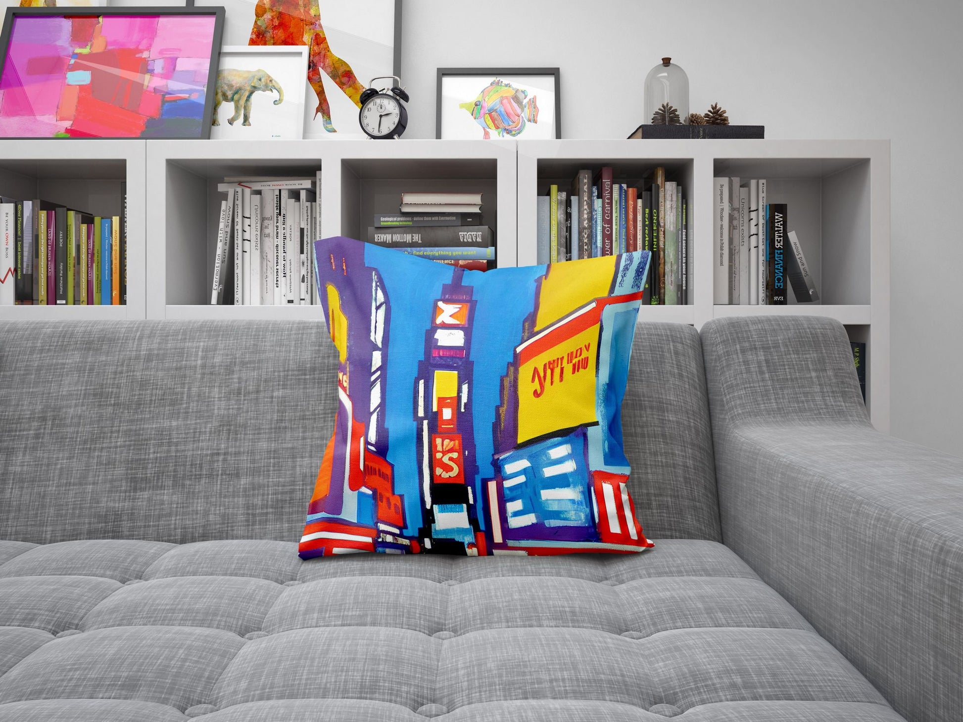 New York Times Square At Night, Pillow Case, Abstract Pillow Case, Art Pillow, Colorful Pillow Case, Modern Pillow, Square Pillow