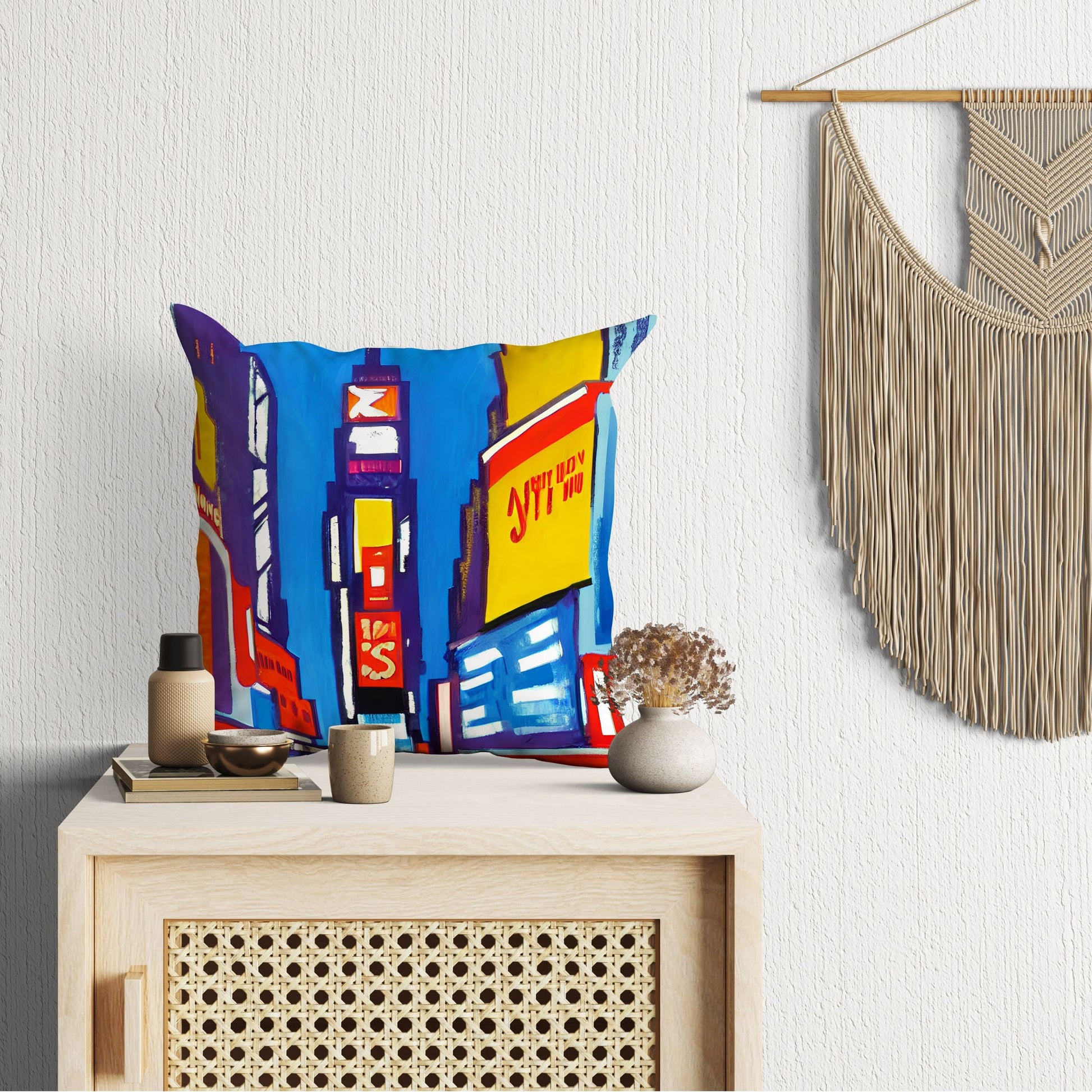 New York Times Square At Night, Pillow Case, Abstract Pillow Case, Art Pillow, Colorful Pillow Case, Modern Pillow, Square Pillow