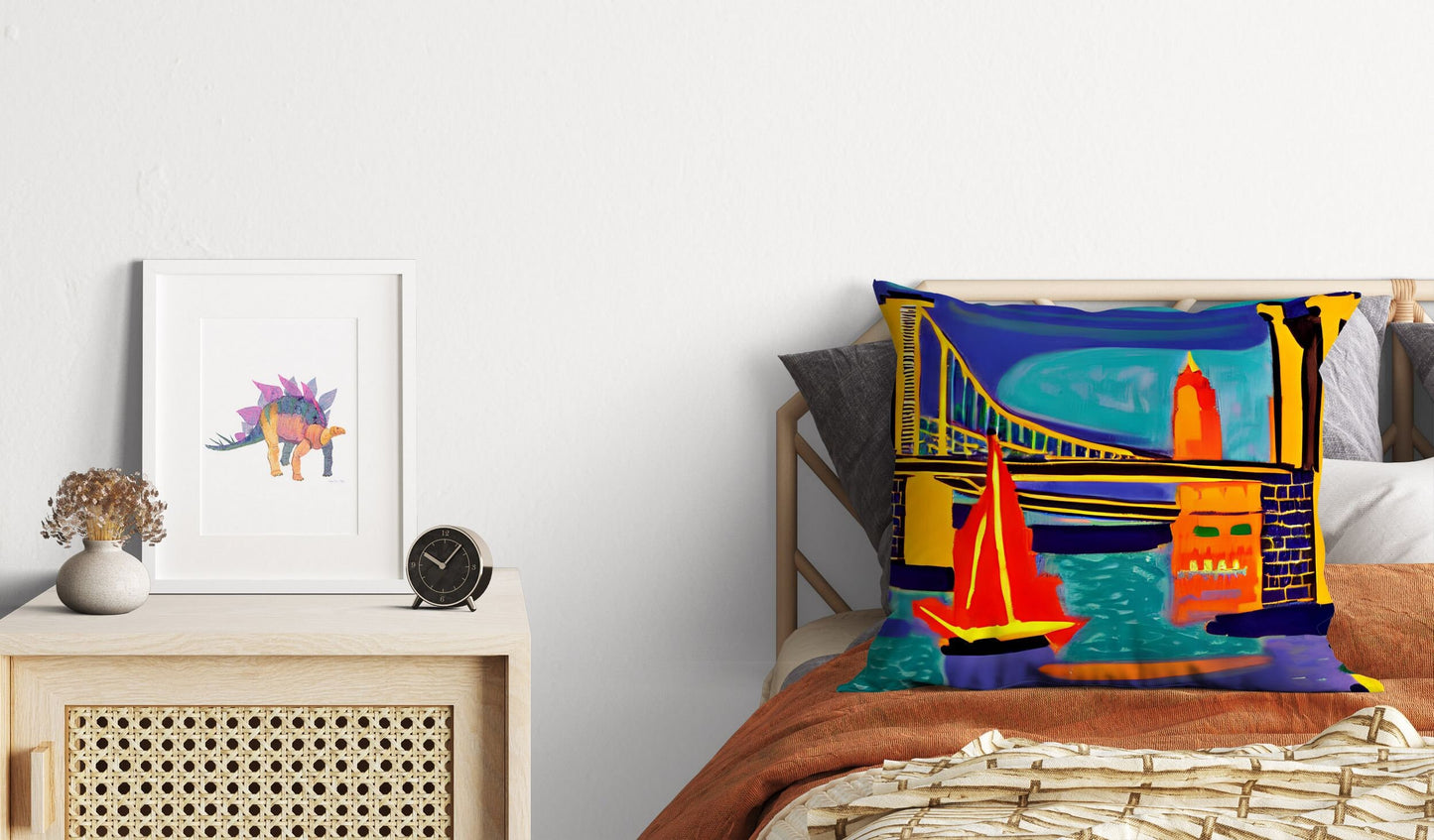 New York Brooklyn Bridge At Night, Tapestry Pillows, Abstract Pillow, Designer Pillow, Colorful Pillow Case, Impressionist Pillow