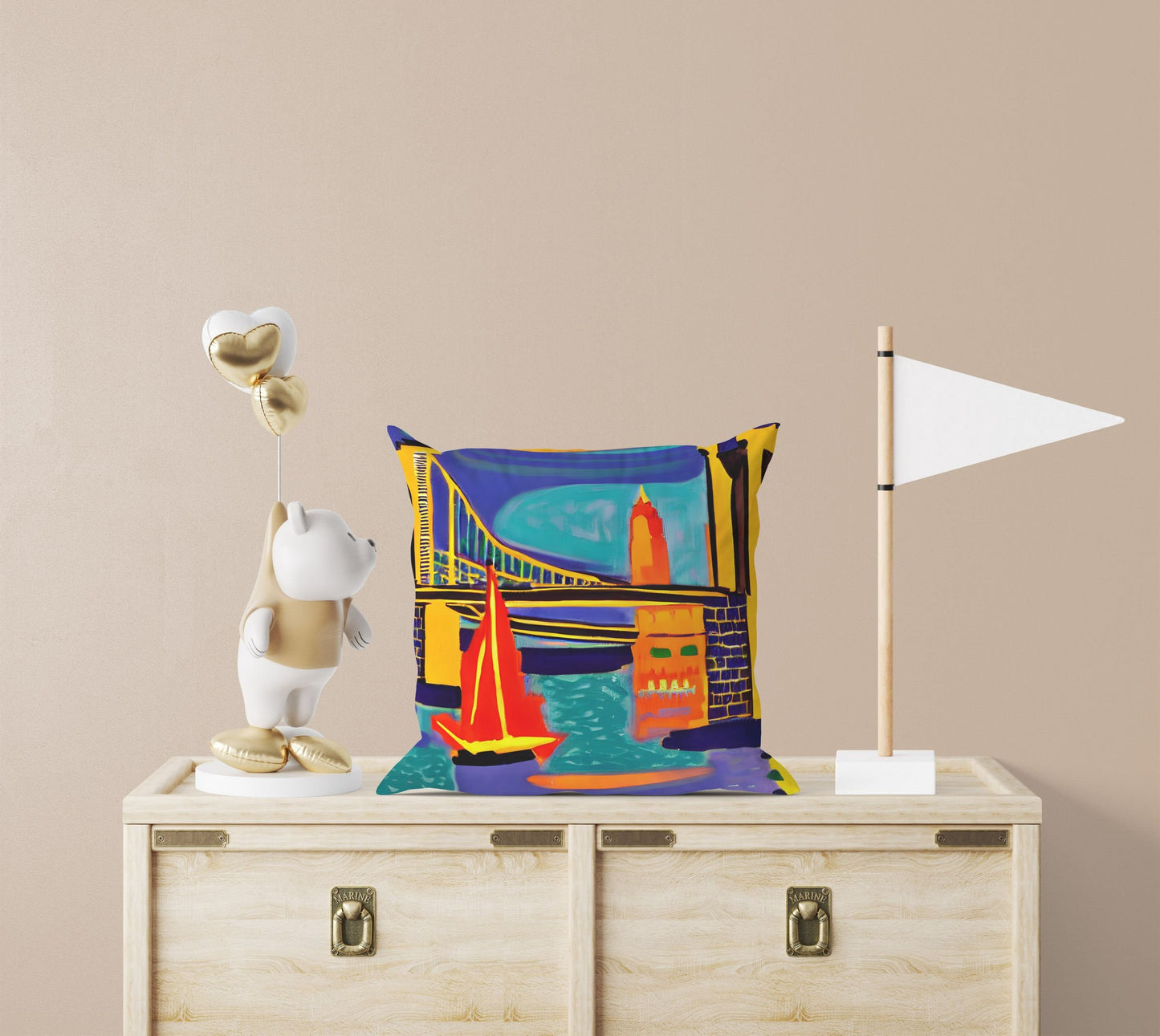 New York Brooklyn Bridge At Night, Tapestry Pillows, Abstract Pillow, Designer Pillow, Colorful Pillow Case, Impressionist Pillow