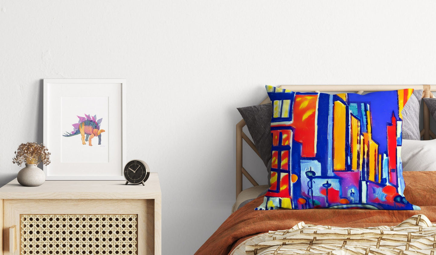 Chicago At Night, Toss Pillow, Cat Pillow, Artist Pillow, Colorful Pillow Case, Modern Pillow, 20X20 Pillow Cover, Home And Living