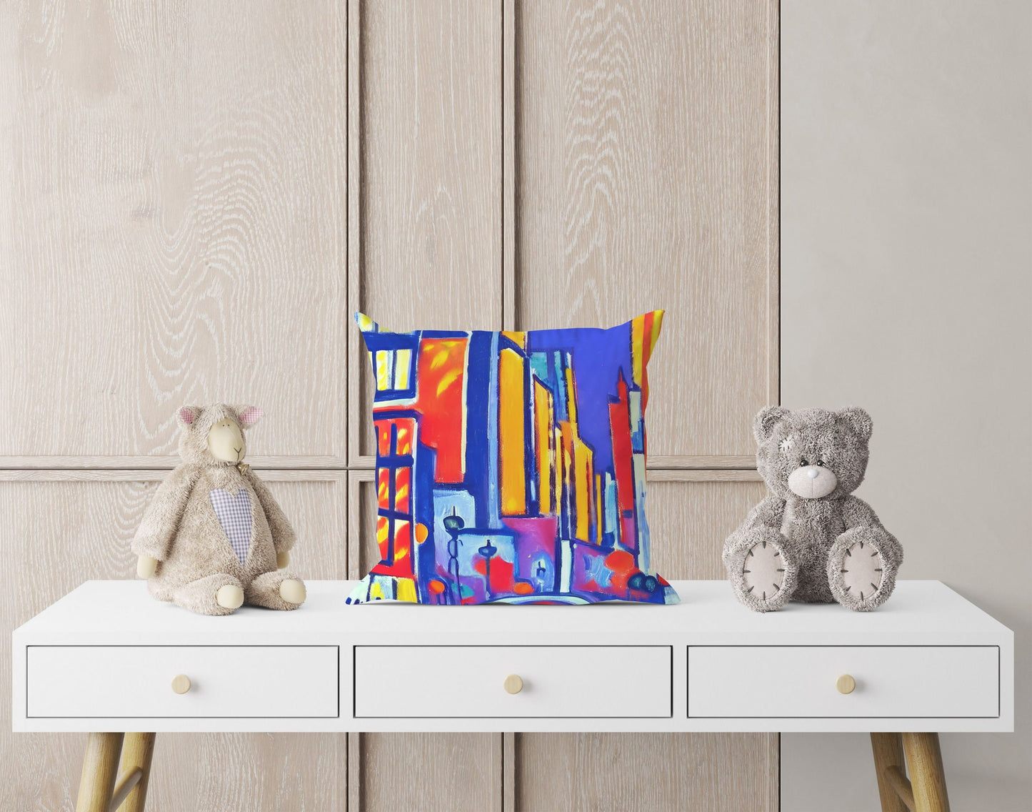 Chicago At Night, Toss Pillow, Cat Pillow, Artist Pillow, Colorful Pillow Case, Modern Pillow, 20X20 Pillow Cover, Home And Living