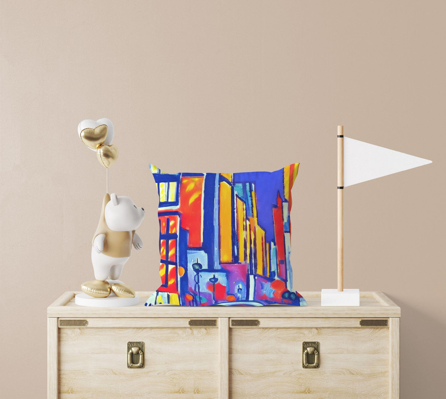 Chicago At Night, Toss Pillow, Cat Pillow, Artist Pillow, Colorful Pillow Case, Modern Pillow, 20X20 Pillow Cover, Home And Living