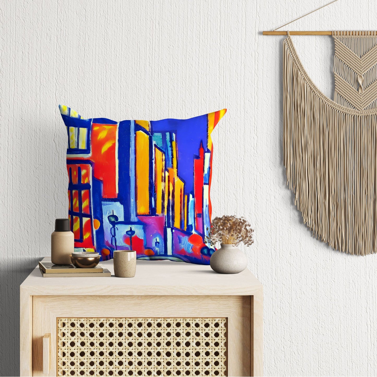 Chicago At Night, Toss Pillow, Cat Pillow, Artist Pillow, Colorful Pillow Case, Modern Pillow, 20X20 Pillow Cover, Home And Living