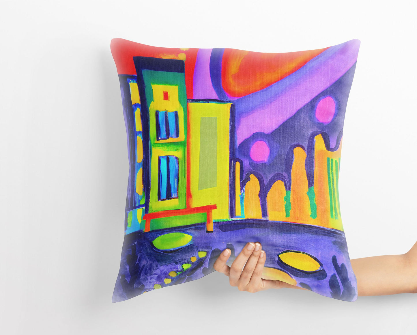 Night View Of Chicago Throw Pillow, Abstract Pillow, Art Pillow, Colorful Pillow Case, Contemporary Pillow, Large Pillow, Playroom Decor