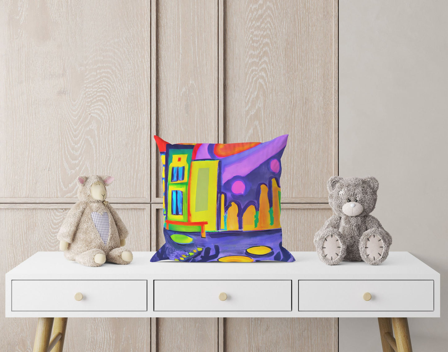Night View Of Chicago Throw Pillow, Abstract Pillow, Art Pillow, Colorful Pillow Case, Contemporary Pillow, Large Pillow, Playroom Decor