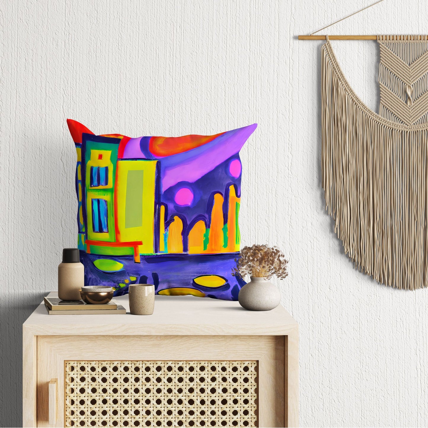 Night View Of Chicago Throw Pillow, Abstract Pillow, Art Pillow, Colorful Pillow Case, Contemporary Pillow, Large Pillow, Playroom Decor