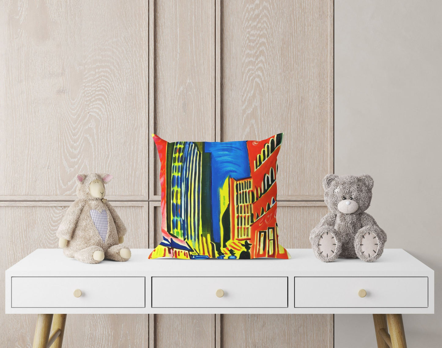 Night View Of Chicago, Toss Pillow, Abstract Pillow, Comfortable, Colorful Pillow Case, Contemporary Pillow, Square Pillow, Home Decor