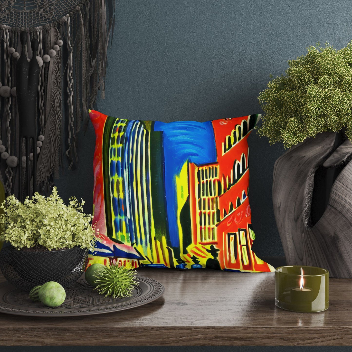 Night View Of Chicago, Toss Pillow, Abstract Pillow, Comfortable, Colorful Pillow Case, Contemporary Pillow, Square Pillow, Home Decor