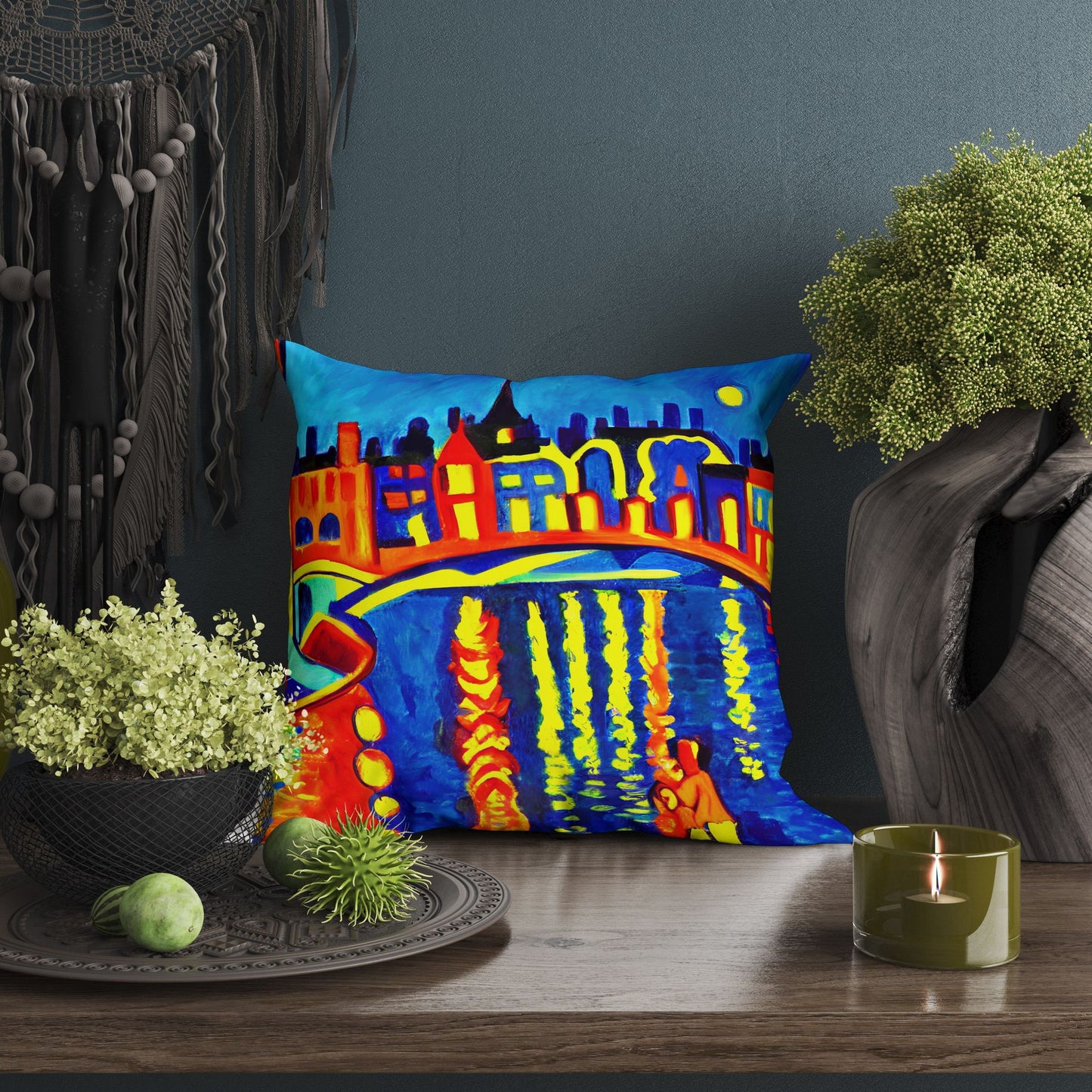 Paris At Night Toss Pillow, Abstract Art Pillow, Art Pillow, Colorful Pillow Case, Impressionist Pillow, Square Pillow, Housewarming Gift