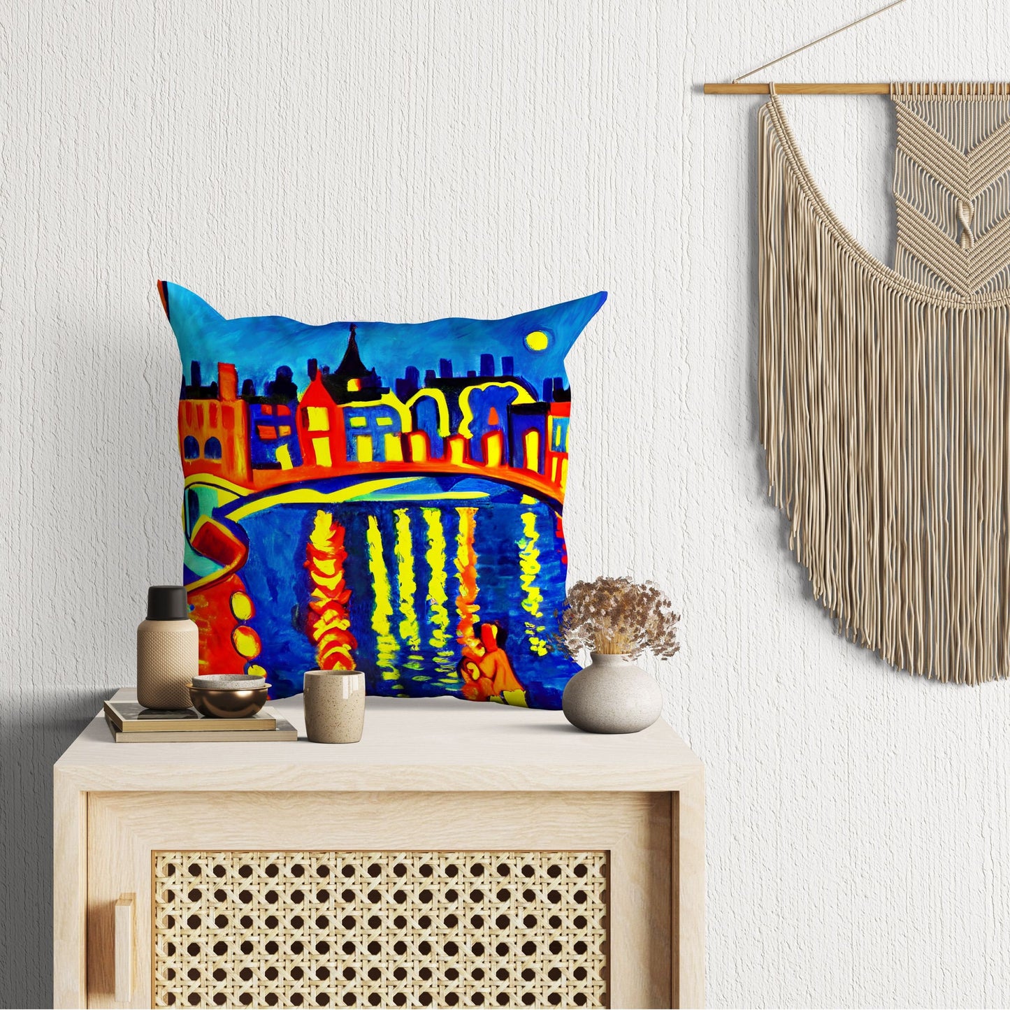 Paris At Night Toss Pillow, Abstract Art Pillow, Art Pillow, Colorful Pillow Case, Impressionist Pillow, Square Pillow, Housewarming Gift