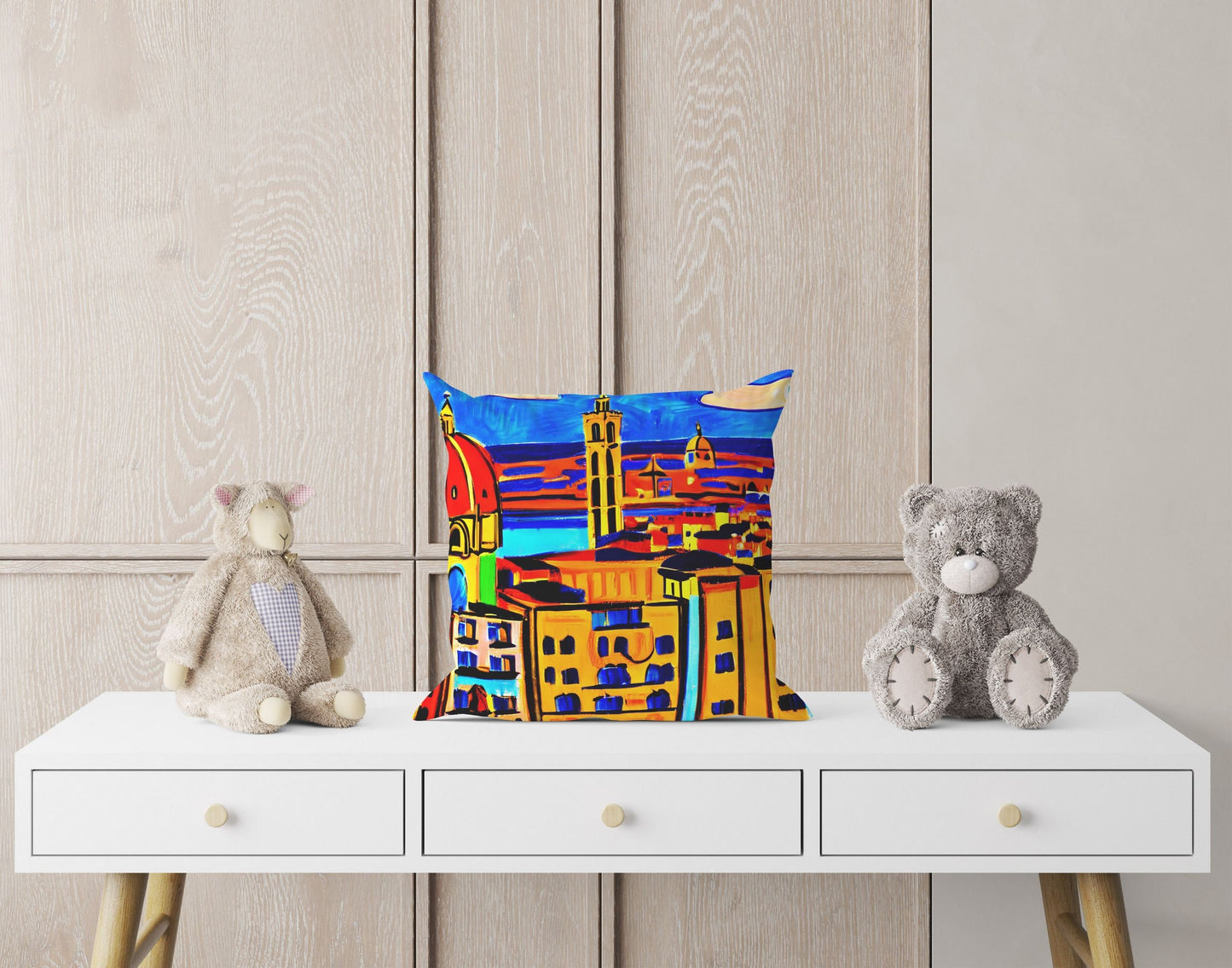 Florence City View, Throw Pillow Cover, Abstract Throw Pillow, Artist Pillow, Colorful Pillow Case, Contemporary Pillow, Nursery Decor