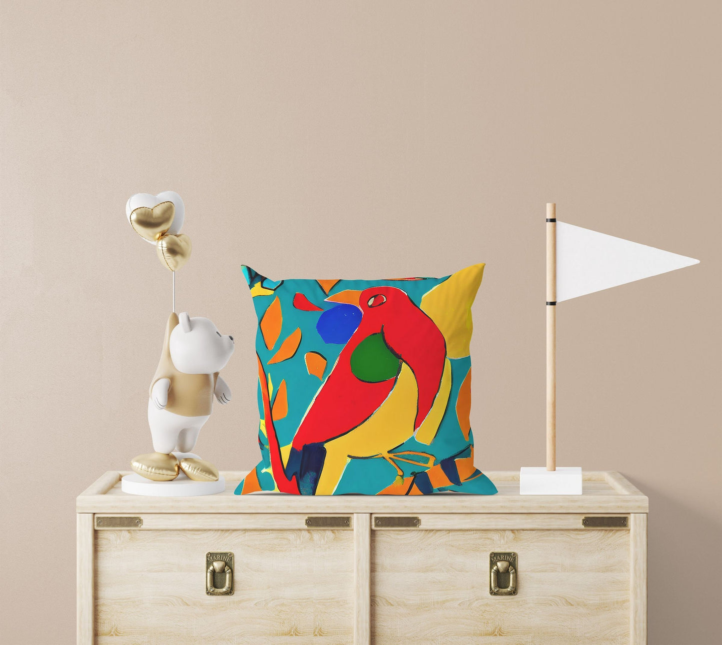 Red Bird Pillow Case, Abstract Pillow Case, Designer Pillow, Colorful Pillow Case, 24X24 Pillow Case, Playroom Decor, Abstract Decor