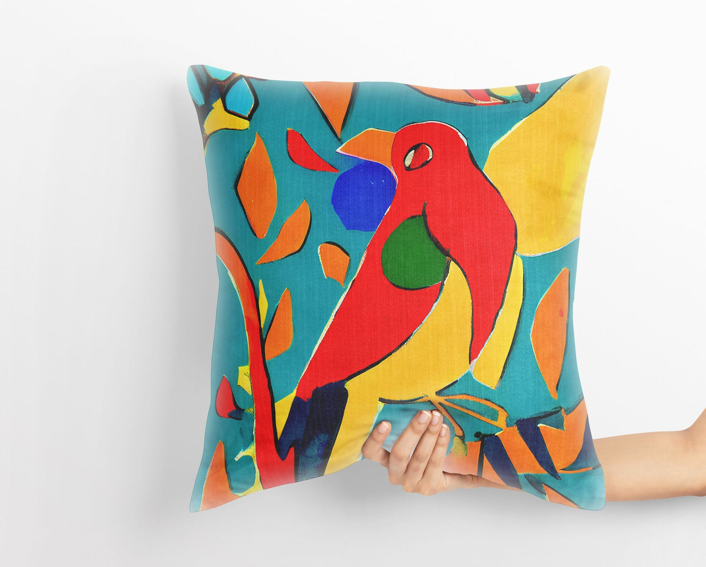 Red Bird Pillow Case, Abstract Pillow Case, Designer Pillow, Colorful Pillow Case, 24X24 Pillow Case, Playroom Decor, Abstract Decor