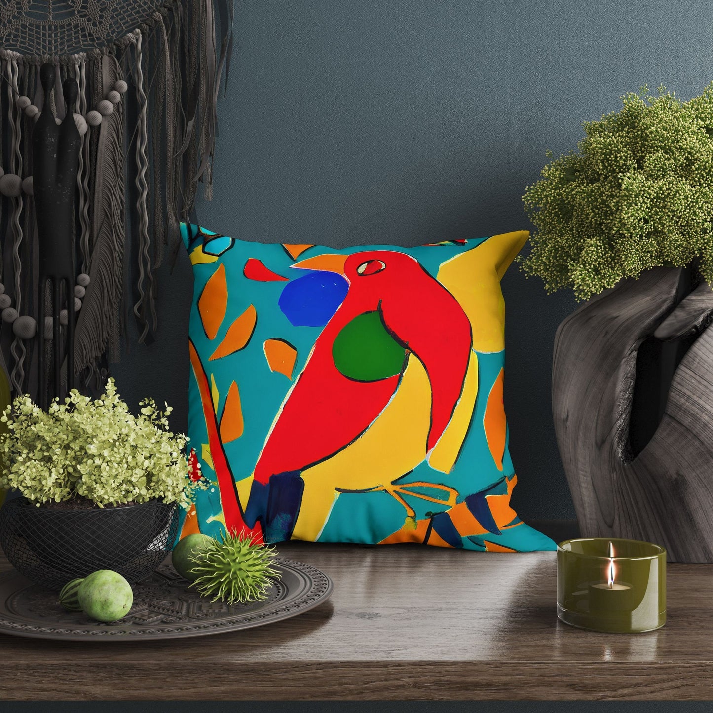 Red Bird Pillow Case, Abstract Pillow Case, Designer Pillow, Colorful Pillow Case, 24X24 Pillow Case, Playroom Decor, Abstract Decor
