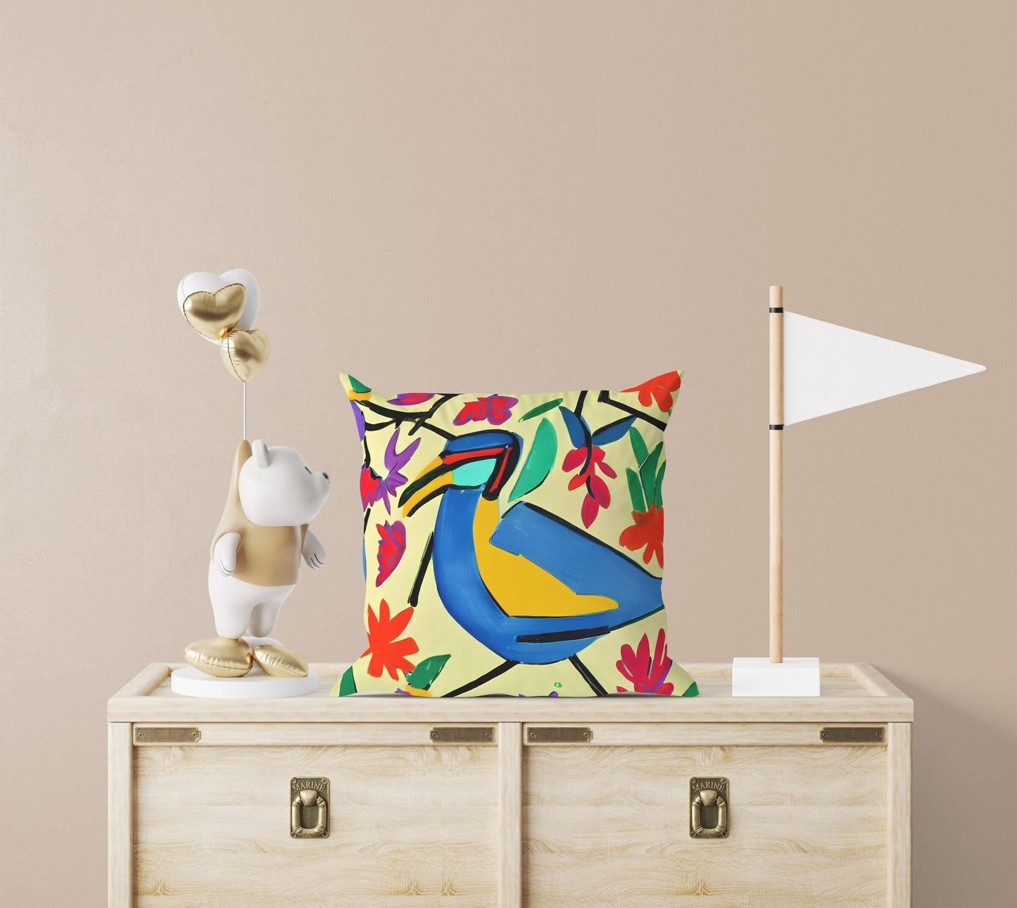 Blue Bird Toss Pillow, Abstract Pillow, Comfortable, Colorful Pillow Case, Impressionist Pillow, 20X20 Pillow Cover, Housewarming Gift