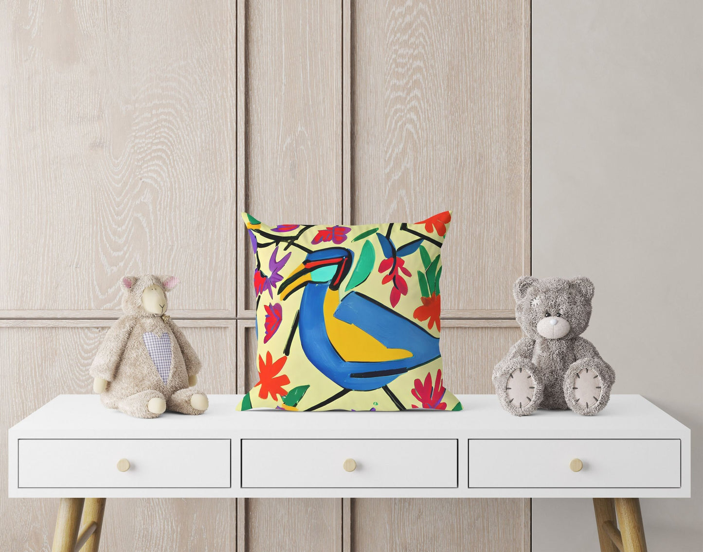 Blue Bird Toss Pillow, Abstract Pillow, Comfortable, Colorful Pillow Case, Impressionist Pillow, 20X20 Pillow Cover, Housewarming Gift