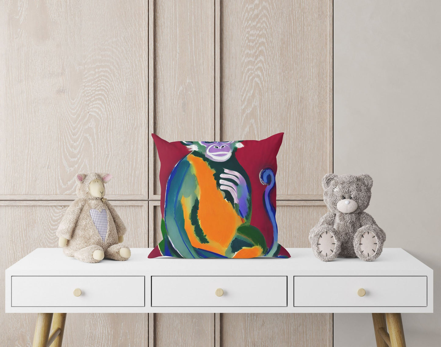 Monkey Wildlife Throw Pillow Cover, Abstract Throw Pillow, Designer Pillow, Modern Pillow, 20X20 Pillow Cover, Nursery Pillows, Abstract