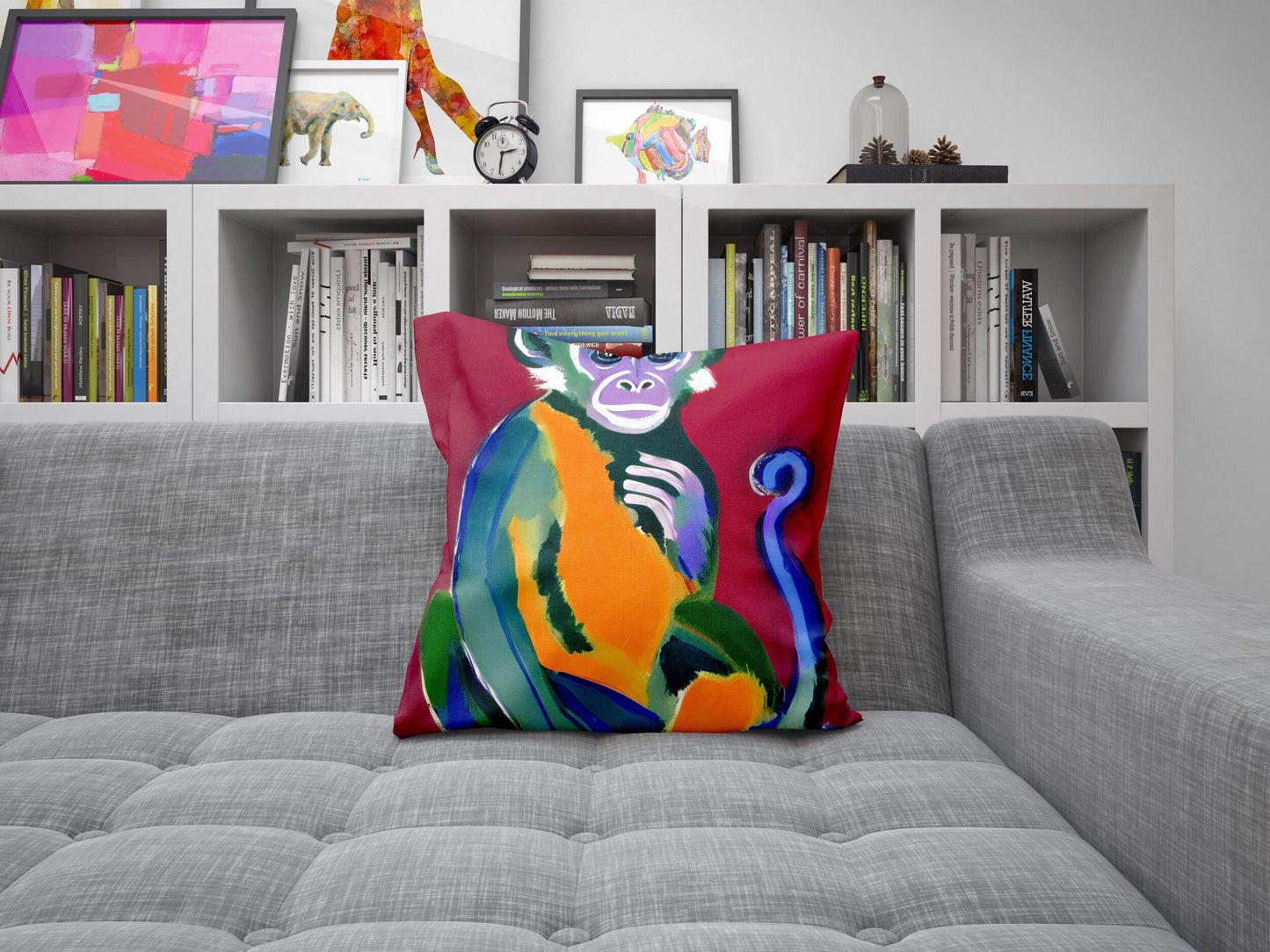 Monkey Wildlife Throw Pillow Cover, Abstract Throw Pillow, Designer Pillow, Modern Pillow, 20X20 Pillow Cover, Nursery Pillows, Abstract