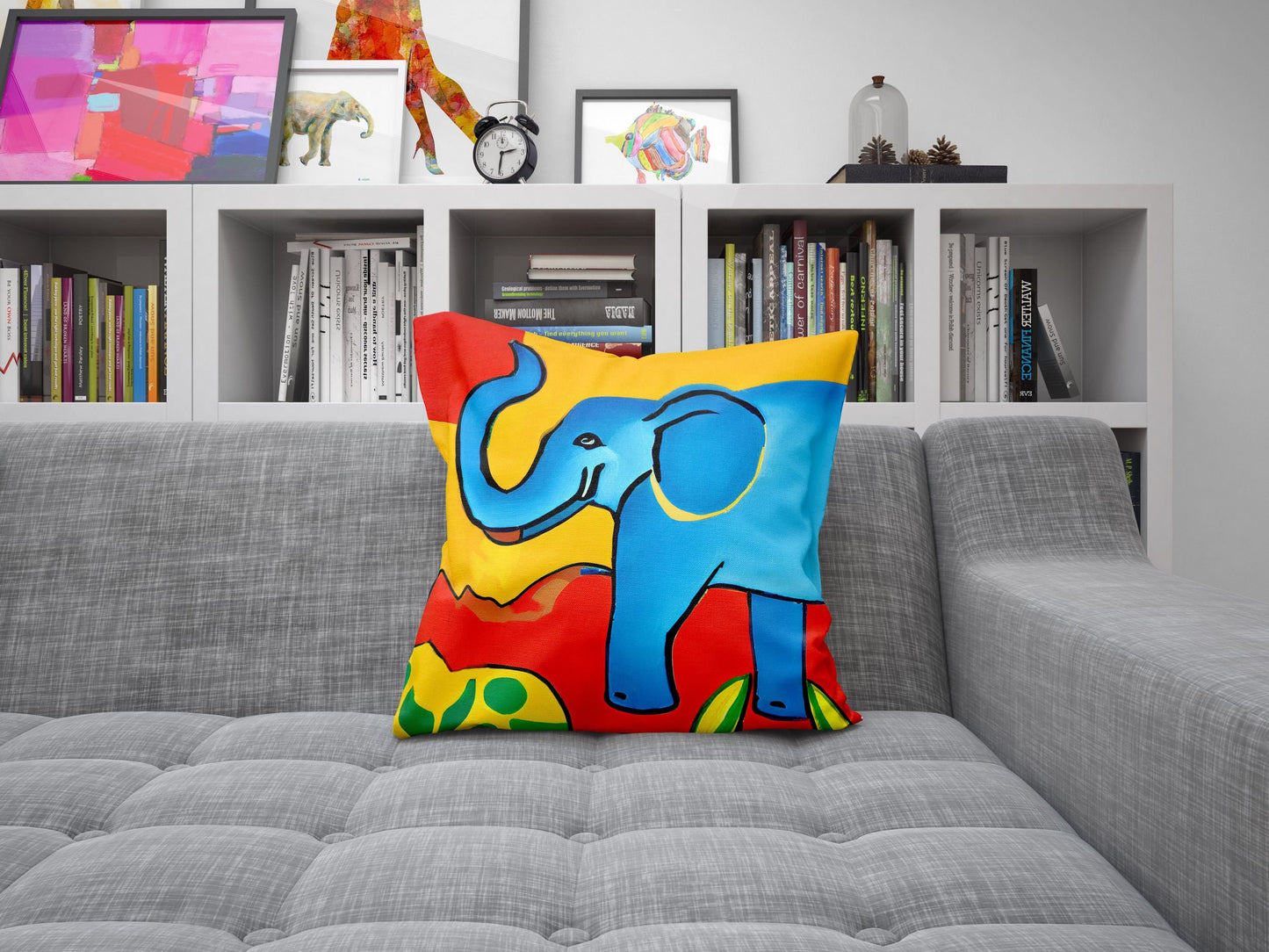 Modern Art African Wildlife Elephant, Throw Pillow Cover, Abstract Art Pillow, Comfortable, Colorful Pillow Case, Fashion