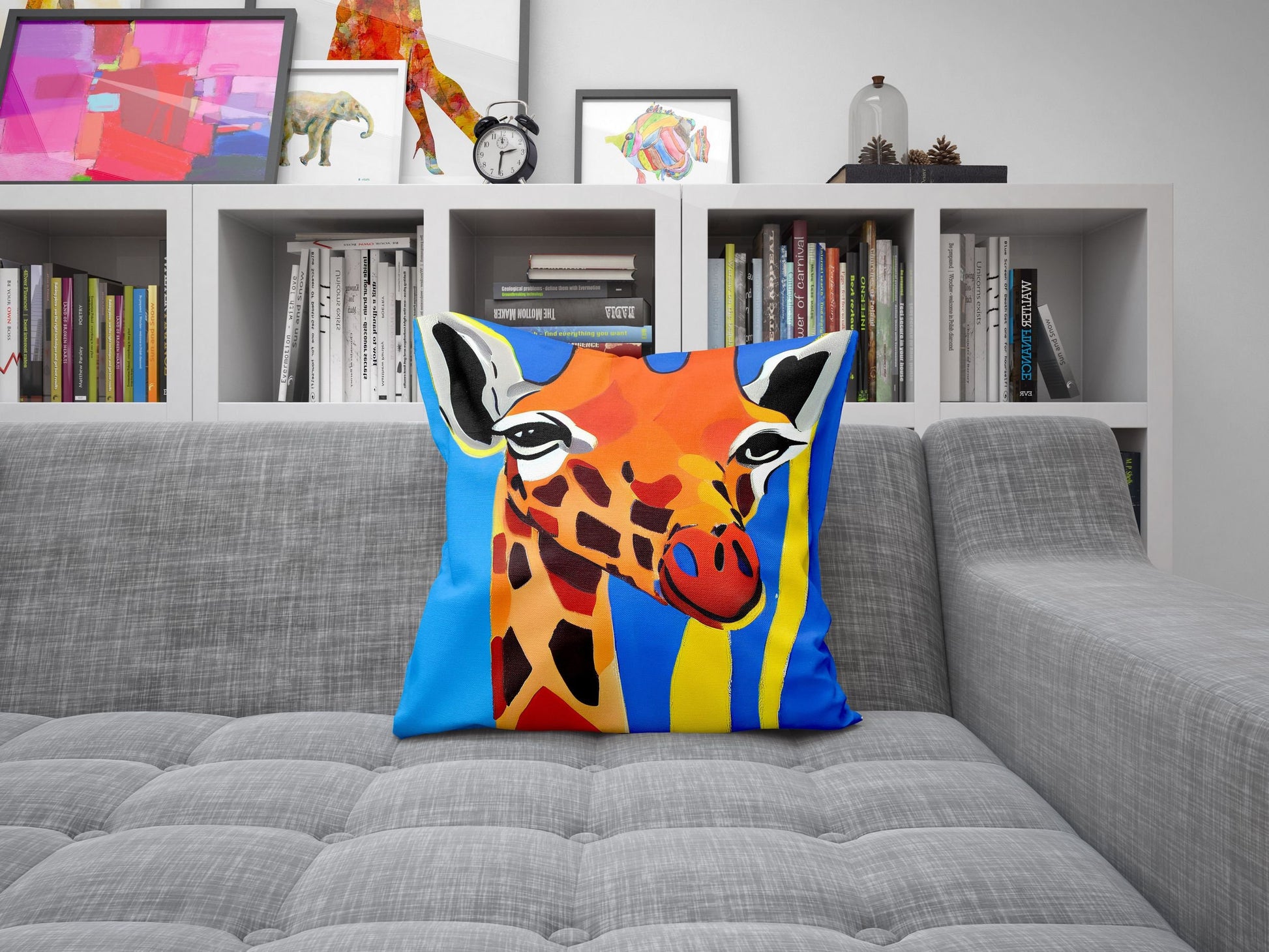 Modern Art African Wildlife Giraffe Decorative Pillow, Bee Pillow Cover, Designer Pillow, Colorful Pillow Case, Watercolor Pillow Cases