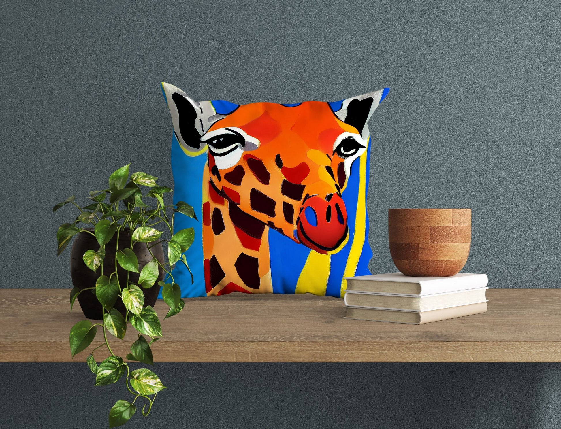 Modern Art African Wildlife Giraffe Decorative Pillow, Bee Pillow Cover, Designer Pillow, Colorful Pillow Case, Watercolor Pillow Cases