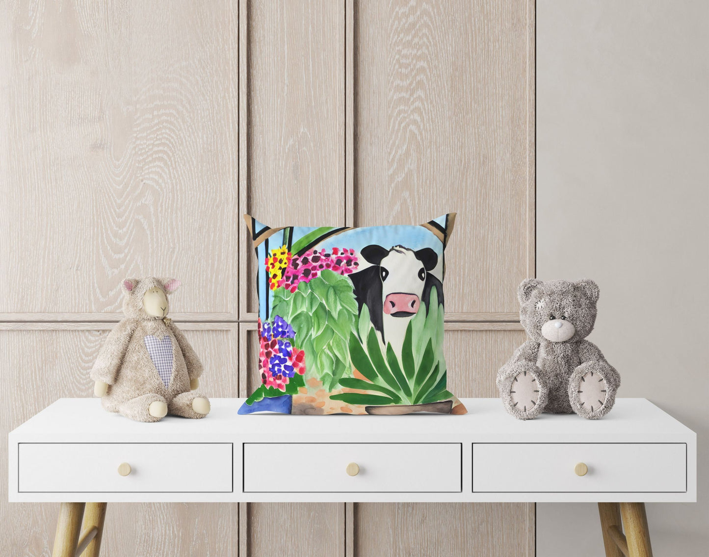 Cow With Flowers Matisse Style throw Pillow Cover, Abstract Throw Pillow, Designer Pillow, Modern Pillow, 20X20 Pillow Cover