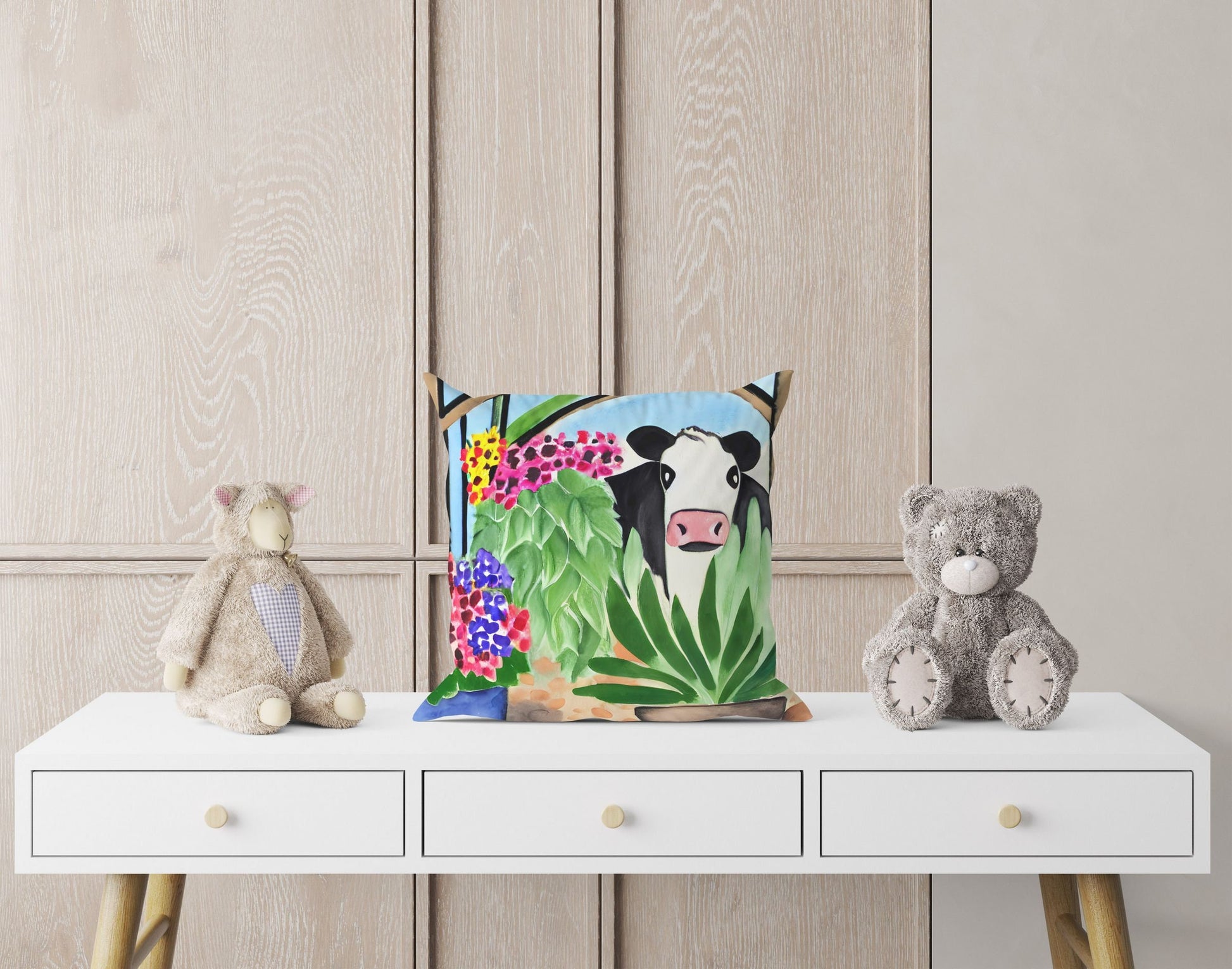 Cow With Flowers Matisse Style throw Pillow Cover, Abstract Throw Pillow, Designer Pillow, Modern Pillow, 20X20 Pillow Cover