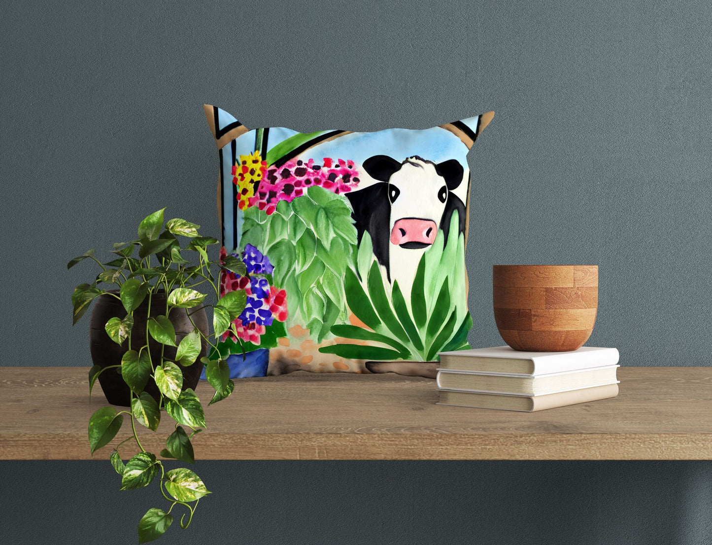 Cow With Flowers Matisse Style throw Pillow Cover, Abstract Throw Pillow, Designer Pillow, Modern Pillow, 20X20 Pillow Cover