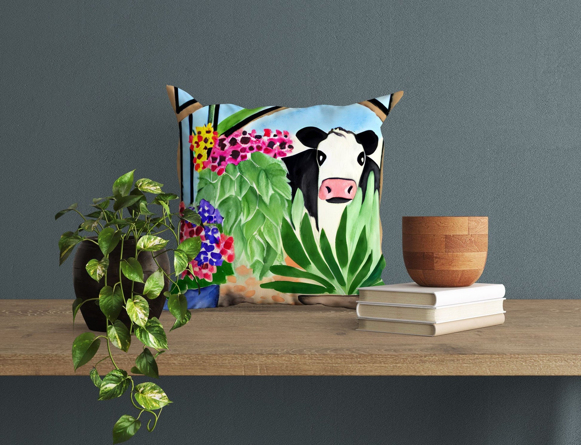 Cow With Flowers Matisse Style throw Pillow Cover, Abstract Throw Pillow, Designer Pillow, Modern Pillow, 20X20 Pillow Cover